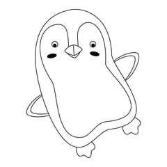 Cute, cartoon penguin bird. Line art.