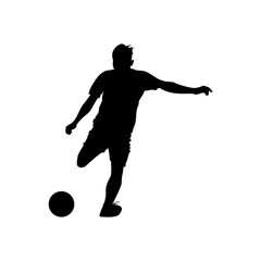 Fototapeta na wymiar Football, soccer player silhouette with ball isolated. Isolated soccer player silhouette