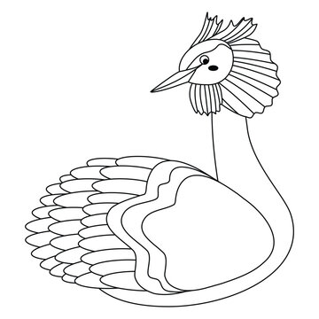 recommend clip art: Cute, cartoon grebe bird. Line art.