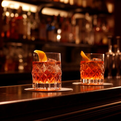 glass with a drink on the bar in the restaurant
