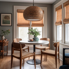 kitchen with a table chairs and lamp