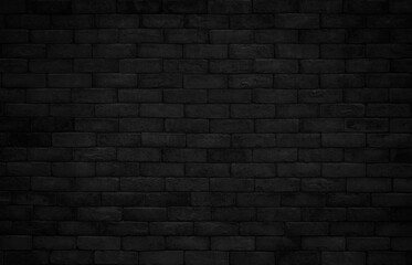 Dark brick wall texture background pattern, Wall brick surface texture. Brickwork painted of black color interior old clean concrete grid uneven.