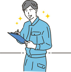 クリップボードを持つ若い男性作業員