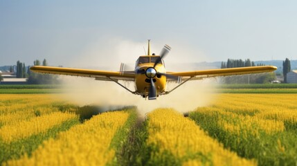 Fototapeta premium airplane spraying the harvest field, generative ai