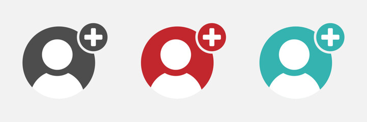 Add to friends icons. Add to friends flat vector signs set