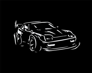 hand drawn simple design, car vector, with linear style silhouette concept, black background - obrazy, fototapety, plakaty