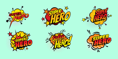 Comic speech bubble with expression text Wow! Vector , stars and clouds. Vector bright dynamic cartoon illustration in retro pop art style background