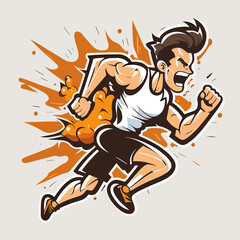 Male athlete running outdoors. Healthy lifestyle. cartoon vector illustration, isolated background, label, sticker