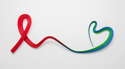 Fototapeta na wymiar 3d Flag Of Eritrea Heart Shaped Wavy Awareness Ribbon flag On White Background, 3d illustration