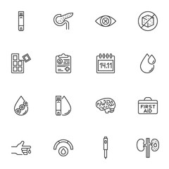 Diabetes disease line icons set