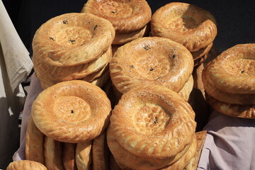 Breads for sale at the market in Tashkent, Uzbekistan
