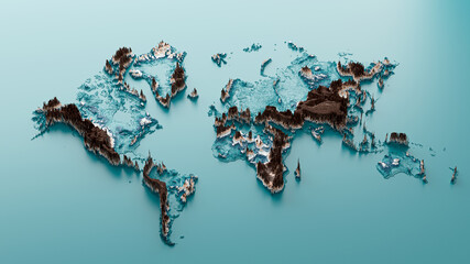 3d World Map Topographic World Map Isolated On Sky Blue Background, 3d illustration © Hammad