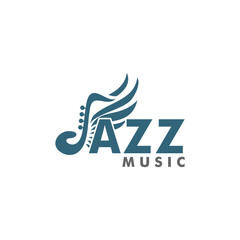 Jazz music logo vector with wing, music logo template