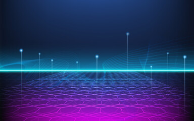 Artificial Intelligence (AI) Molecular structure background concept with hexagons, wave flow. Vector Illustration eps10