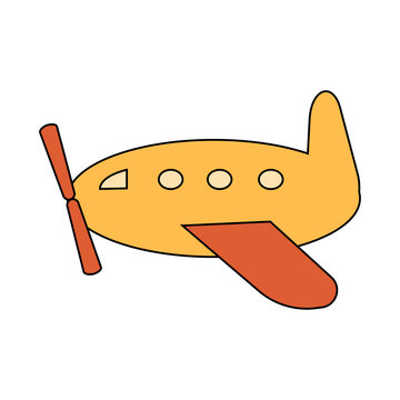 recommend clip art: Cartoon old airplane in groovy style. Vector illustration of retro plane. Icon of transport. Simple vehicle clip art