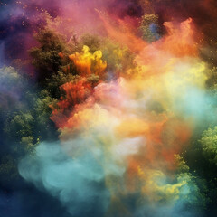 A glowing mist dust particles with bright colour theme. Generative AI