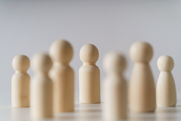 Wooden figures on white background. teamwork, leadership and business team creative thinking and human resources, Recruitment employee concept