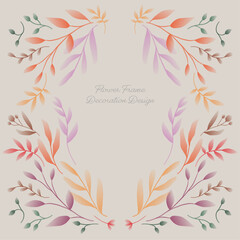 Gradient color flower and leaf frame decoration. Background design element. 