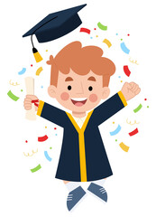 Illustration of cute boy graduation celebration with confetti