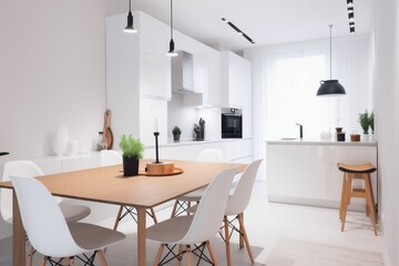 table house design modern interior kitchen furniture dining home chair comfort. Generative AI.