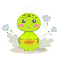Cute cartoon doodle character turtle . Sea poster, print, card, childish apparel decor, sticker.