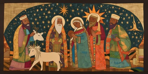 A simple silhouette of the Nativity scene with
