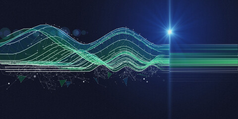 Abstract  background polygonaly  wavy  in web grid with blurred lines and spot. Big Data. Technology  wireframe interlacement concept in virtual space. Banner for business, science and technology