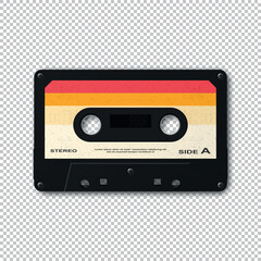 Realistic retro compact audio cassette vector illustration isolated on transparent background.