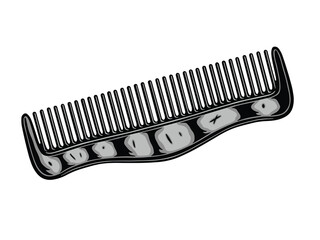 Vintage Retro woodcut linocut engraving barber shop element. Barber classic metal comb. Can be used for logo, emblem, badge, mark, poster design. Monochrome Graphic Art. Vector