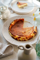 Delicious fresh baked Cheesecake san sebastian on a table