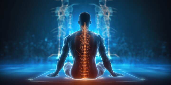 Human body back pain, Augmented reality discomfort of spine trauma. Generative AI