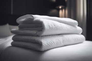 resort white bed service towel luxury hotel home room fresh. Generative AI.