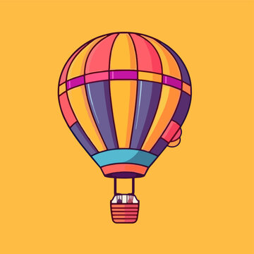 Vector cartoon icon illustration of a hot air balloon, with a flat design for air transportation