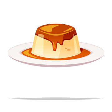 Caramel custard pudding vector isolated illustration