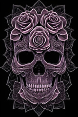 ai-generated illustration of a skull and pink roses intertwined