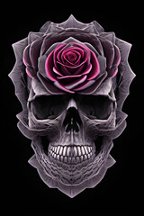 ai-generated illustration of a skull and pink roses intertwined