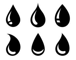 black droplet and drops silhouettes set icon