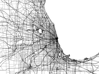 Vector road map of the city of  Chicago Metro Illinois in the United States of America on a white background. - obrazy, fototapety, plakaty