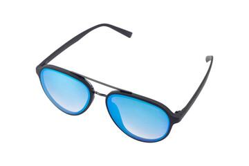 modern trendy blue glass sunglasses isolated from background