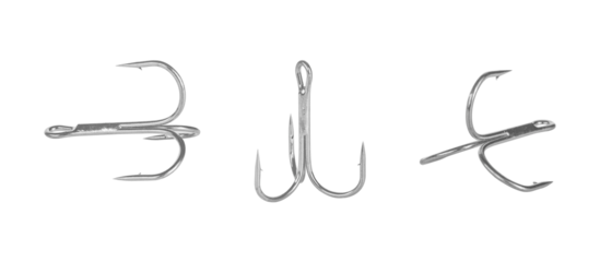 set of triple fishhook isolated from background
