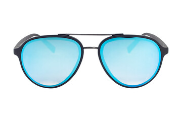modern trendy blue glass sunglasses isolated from background