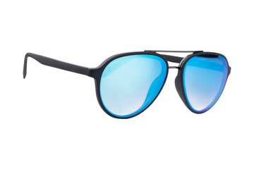 modern trendy blue glass sunglasses isolated from background
