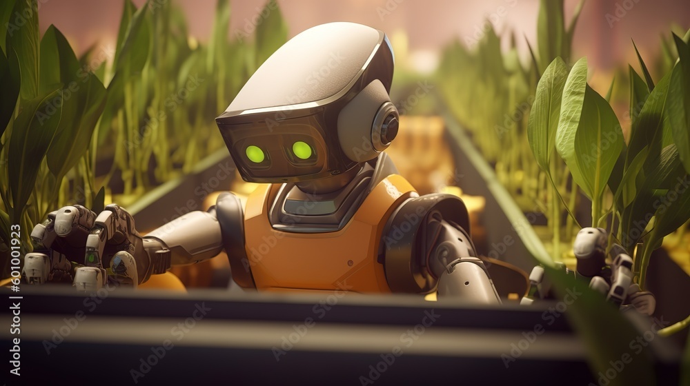 Aufkleber smart robotic farmers concept, robot farmers. futuristic technologies of the future. generative ai
