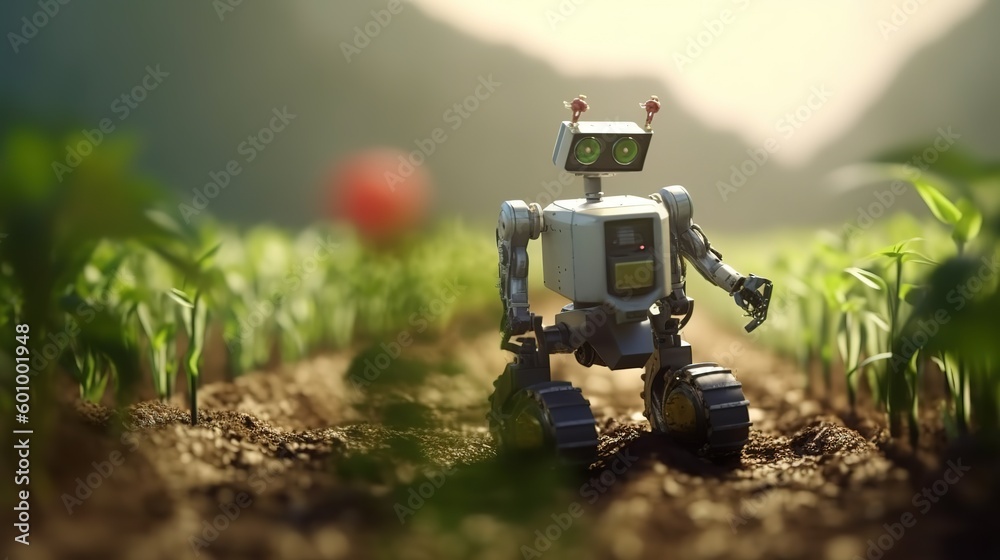 Aufkleber smart robotic farmers concept, robot farmers. futuristic technologies of the future. generative ai