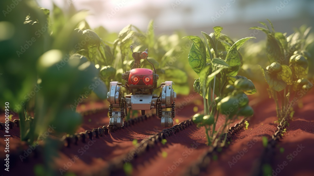 Poster smart robotic farmers concept, robot farmers. futuristic technologies of the future. generative ai