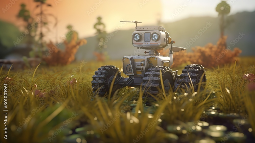 Poster smart robotic farmers concept, robot farmers. futuristic technologies of the future. generative ai