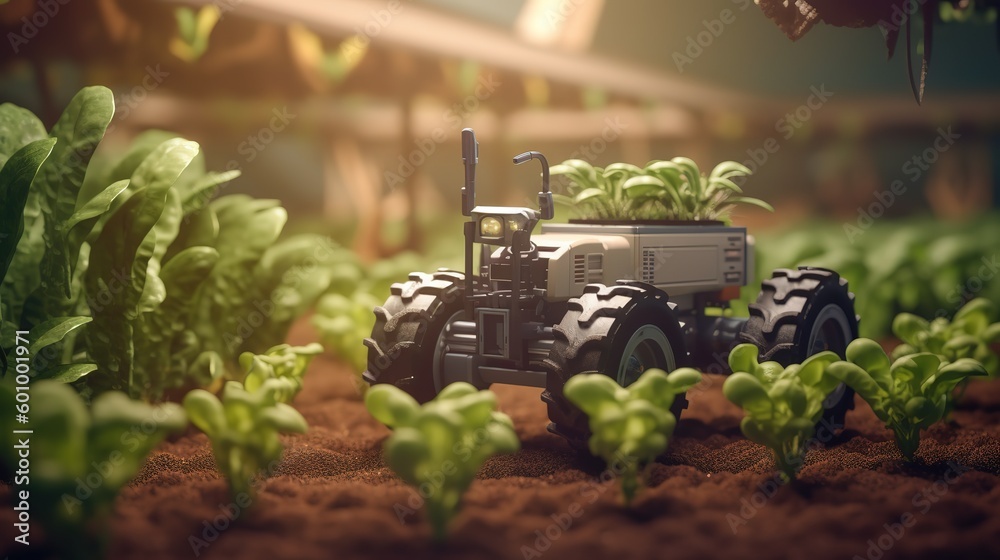 Poster smart robotic farmers concept, robot farmers. futuristic technologies of the future. generative ai