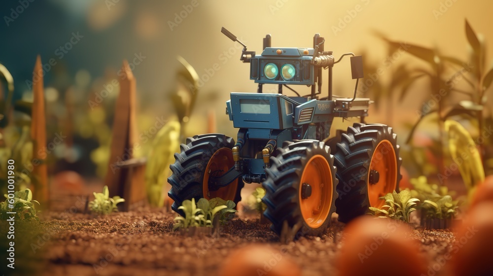 Poster smart robotic farmers concept, robot farmers. futuristic technologies of the future. generative ai