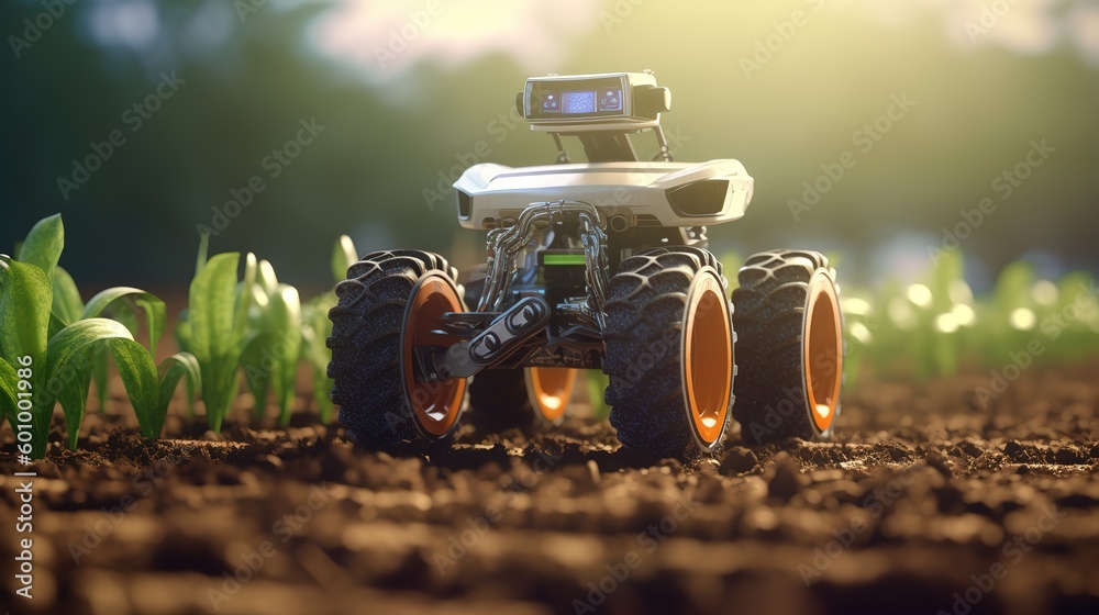 Aufkleber smart robotic farmers concept, robot farmers. futuristic technologies of the future. generative ai