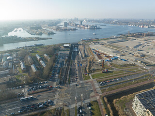 See the iconic Piet Hein Tunnel like never before with a stunning aerial drone photo showcasing the unique design and engineering marvel of this Amsterdam landmark.